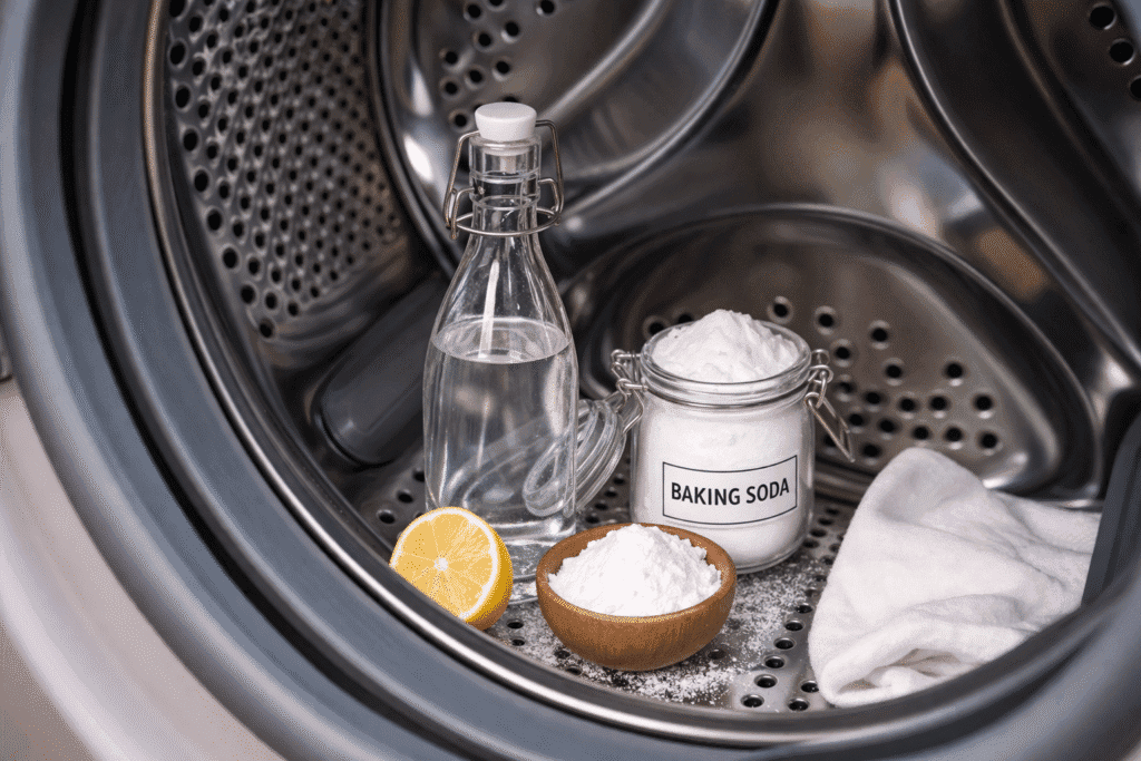 ניקוי מכונת כביסה עם חומץ וסודה לשתיה