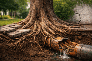 שורשי עצים בגינה