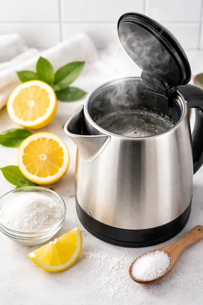 ניקוי קומקום עם מלח לימון